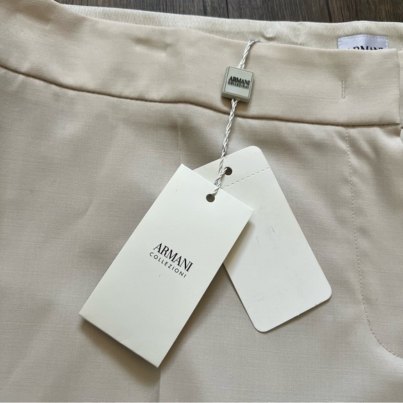 NWT Armani Collezioni Wool Straight Leg Mid Rise Dress Pants Trousers Ivory 16 - Picture 4 of 16